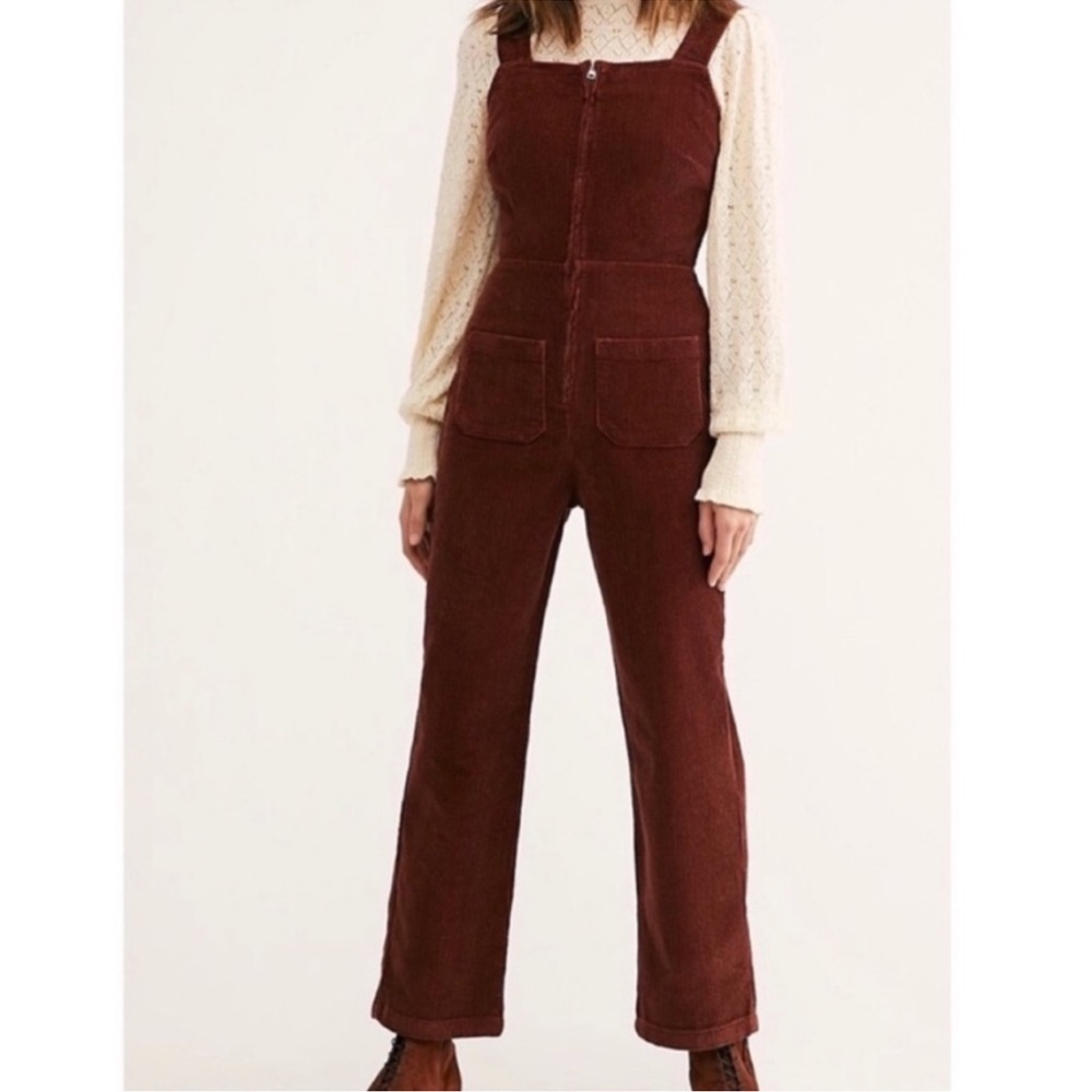 Free People Burgundy Corduroy Jumpsuit